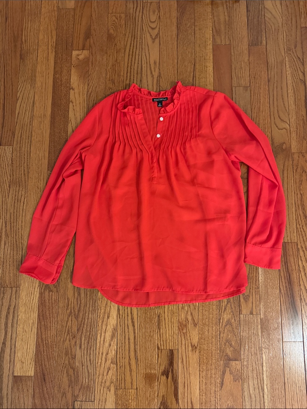 Banana Republic Coral Pintuck Ruffle Hem Blouse
